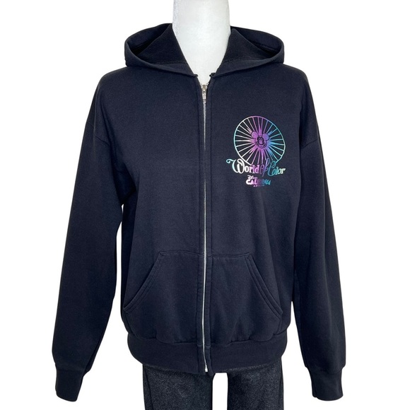 Disney Parks Hoodie DCA World of Color Zip Up Hooded Sweatshirt Black Junior XL - Picture 3 of 14